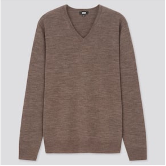 Uniqlo brown 100% extra fine merino wool V-neck long sleeve sweater NWT - Picture 1 of 8
